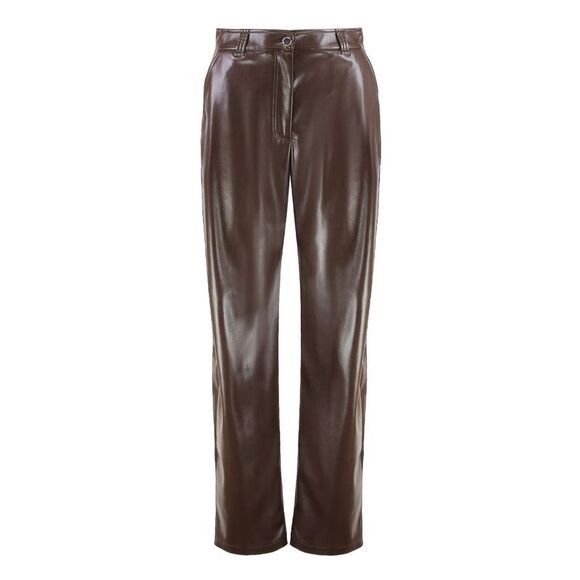 PINKO Women's Faux Leather Straight Leg Trousers Women BROWN Pants